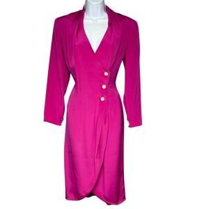 VTG Christian Dior 100% Silk Made in USA Pink Wrap Blazer Formal Dress Sz 10